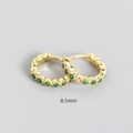 Gold plated S925 silver huggie earrings with green zircon pavé stones 8.5mm - 925 Silver / 8.5mm Gold Green Stone