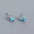 S925 silver square and round geometric stud earrings with sky blue turquoise stones - Platinum (Turquoise)