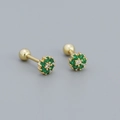 Floral S925 silver stud earrings with green zircon petals and golden screw back - Six-Petal Flower Green Zirconia (YHE0471) / Golden (Green Stone)