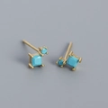 Gold plated S925 silver stud earrings with square and round sky blue zircons - Golden (Turquoise)