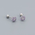 Pendientes de flores de plata S925 con circonitas púrpuras y cierre de tornillo - Platino (Piedra Púrpura)