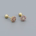 Pendientes S925 de plata con flores de circón púrpura y acabado en oro - Dorado (Piedra Púrpura)