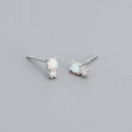 Minimalist S925 silver stud earrings with white opal and small zircon stone - 925 Silver / Platinum (White Opal)