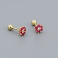 Pendientes de flor en plata S925 con circón rosa y diseño floral de oro - Dorado (Piedra Roja)