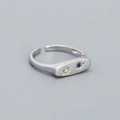 Minimalist S925 silver adjustable ring with star-set blue and white cubic zirconia - Adjustable Open / White Gold