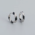 Orecchini a cerchio in argento S925 minimalisti con spirale in smalto nero - Argento 925 / Oro Bianco (Nero)