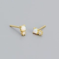 Minimalist S925 silver gold-plated stud earrings with opal stone and zircon accent - 925 Silver / Gold (White Opal)