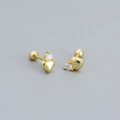 Orecchini a cuore in argento S925 con zircone e chiusura a vite dorata di sicurezza - Argento 925 / Oro