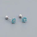Pendientes de flores en plata s925 con piedras azul claro y detalles de circonita - Platino (Piedra Turquesa)