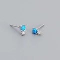 Minimalist s925 silver stud earrings featuring blue opal and sparkling zircon stones - 925 Silver / Platinum (Blue Opal)