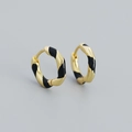 Orecchini a cerchio a spirale in argento S925 con smalto nero e placcatura oro - Argento 925 / Oro Giallo (Nero)