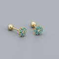 Pendientes de flores doradas con cuentas azul cielo y circonitas transparentes - Oro (Piedra Turquesa)