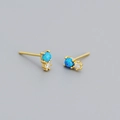 Minimalist gold S925 silver stud earrings with blue opal and small cubic zirconia stones - 925 Silver / Gold (Blue Opal)