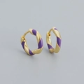Orecchini a cerchio intrecciati dorati con spirale in smalto viola dal design minimalista - Argento 925 / Oro (Viola)