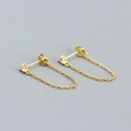 Orecchini a perno in argento S925 dorato con zircone e catena a nappa delicata - Argento 925 / Oro (Pietra Bianca)