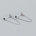Orecchini a perno in argento S925 con catena a nappe e pietre di zircone nero - Argento 925 / Oro Bianco (Pietra Nera)