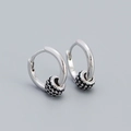 Elegant S925 silver hoop earrings with rotating black crystal pave bead charms - 925 Silver / White Gold (Black Stone)