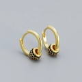 Elegant gold-plated hoop earrings featuring rotating black crystal beads in a minimalist style - 925 Silver / Golden (Black Stone)