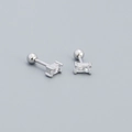 S925 sterling silver ear studs featuring a rectangular clear zircon with screw back - 925 Silver / Platinum (White Stone)