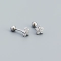 S925 silver star stud earring with clear cubic zirconia and screw back closure - 925 Silver / Platinum (White Stone)