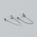 S925 sterling silver chain stud earrings featuring a vibrant 3mm round green gemstone - 925 Silver / Platinum (Green Zirconia)