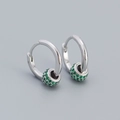 Elegant s925 silver hoop earrings with moving green crystal paved beads and metal luster - 925 Silver / Platinum (Green Zirconia)