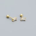 Golden S925 silver stud earring featuring a rectangular zircon and screw back closure - 925 Silver / Golden (White Stone)
