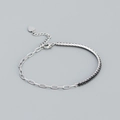 Bracciale a catena in argento S925 con zirconi neri e ciondolo a forma di cuore - Argento 925 / Colore Platino (Pietra Nera)