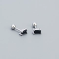 S925 sterling silver stud earring with rectangular black zircon and screw ball back - 925 Silver / White Gold (Black Stone)