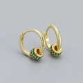 Minimalist S925 silver hoop earrings with a rotating green crystal bead charm in gold - 925 Silver / Golden (Green Stone)