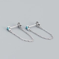 Minimalist S925 sterling silver chain stud earrings with sky blue turquoise accents - 925 Silver / Platinum (Turquoise Stone)