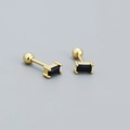 Minimalist gold-plated S925 silver stud earrings with rectangular black zircon stones - 925 Silver / Golden (Black Stone)