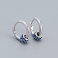 Minimalist S925 sterling silver hoop earrings with micro-paved blue crystal beads - 925 Silver / Platinum (Blue Zirconia)