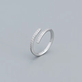 S925 sterling silver geometric open ring with micro-paved white zircon stones - Adjustable Open / White Gold