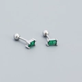 Orecchini a perno in argento S925 con zircone verde rettangolare e chiusura a vite - Argento 925 / Platino (Zirconia Verde)