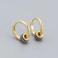 Gold plated S925 silver hoop earrings featuring rotating beads with blue cubic zirconia - 925 Silver / Gold (Blue Zirconia)