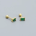 Orecchini minimalisti in argento S925 dorato con zirconi verdi rettangolari chic - Argento 925 / Oro (Pietra Verde)