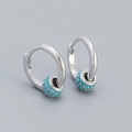 Minimalist S925 silver hoop earrings featuring turquoise-style pavé beads in a sleek finish - 925 Silver / Platinum (Turquoise Stone)
