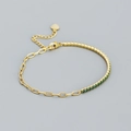 Vintage S925 Silber Armband mit 18K Vergoldung, Smaragd-Zirkon und Gliederkette - 925er Silber / Gold (Grüner Stein)