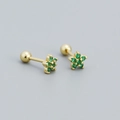 Gold flower stud earrings with green zircon petals and screw back closure - 925 Silver / Golden (Green Stone)