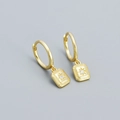 Elegant gold octagonal star rectangle charm hoop earrings with tiny sparkling zircon - Golden (White Stone)