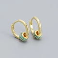Gold plated S925 silver hoop earrings with a turquoise beaded ball pendant - 925 Silver / Gold (Turquoise Stone)