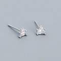 Minimalist S925 sterling silver stud earrings featuring geometric rectangular zircon stones - 925 Silver / Platinum (White Stone)