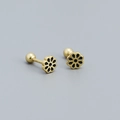 S925 silver daisy flower stud earrings with black enamel and gold finish screw back - 925 Silver / Gold Plated (Black)