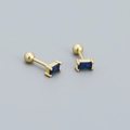 Orecchino a perno in argento S925 dorato con zircone blu scuro e chiusura a sfera - Argento 925 / Oro (Zirconia Blu)