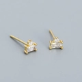 S925 silver stud earring with rectangular and round cubic zirconia in gold finish - 925 Silver / Golden (White Stone)