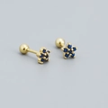 S925 sterling silver flower stud earrings with gold plating and blue zircon stones - 925 Silver / Gold (Blue Zirconia)