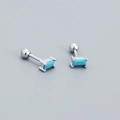 Orecchino a perno in argento S925 con zircone turchese rettangolare e chiusura a vite - Argento 925 / Platino (Pietra Turchese)