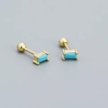 Orecchino a perno in argento S925 con zircone blu rettangolare e finitura in oro 18k - Argento 925 / Oro (Pietra Turchese)
