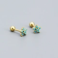 S925 silver flower stud earrings in gold with turquoise blue stones and screw back - 925 Silver / Gold (Turquoise Stone)